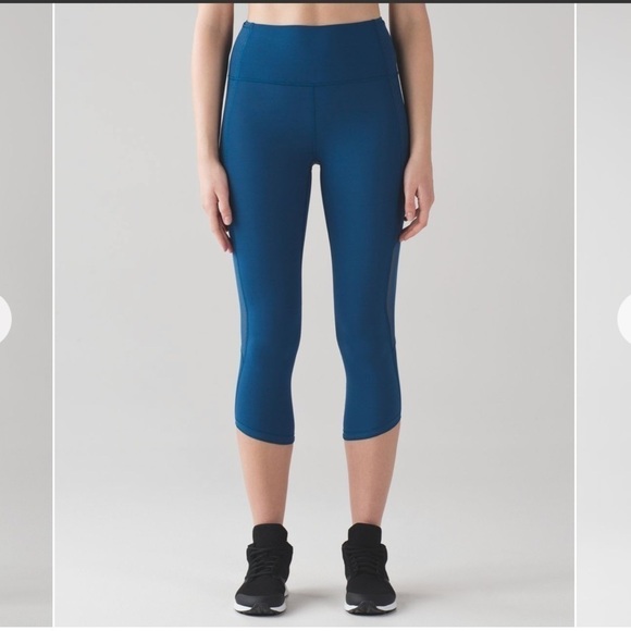 [10] Lululemon Athletica Women’s Body Con Crop Poseidon Blue Sheer Cut Outs - Picture 2 of 16